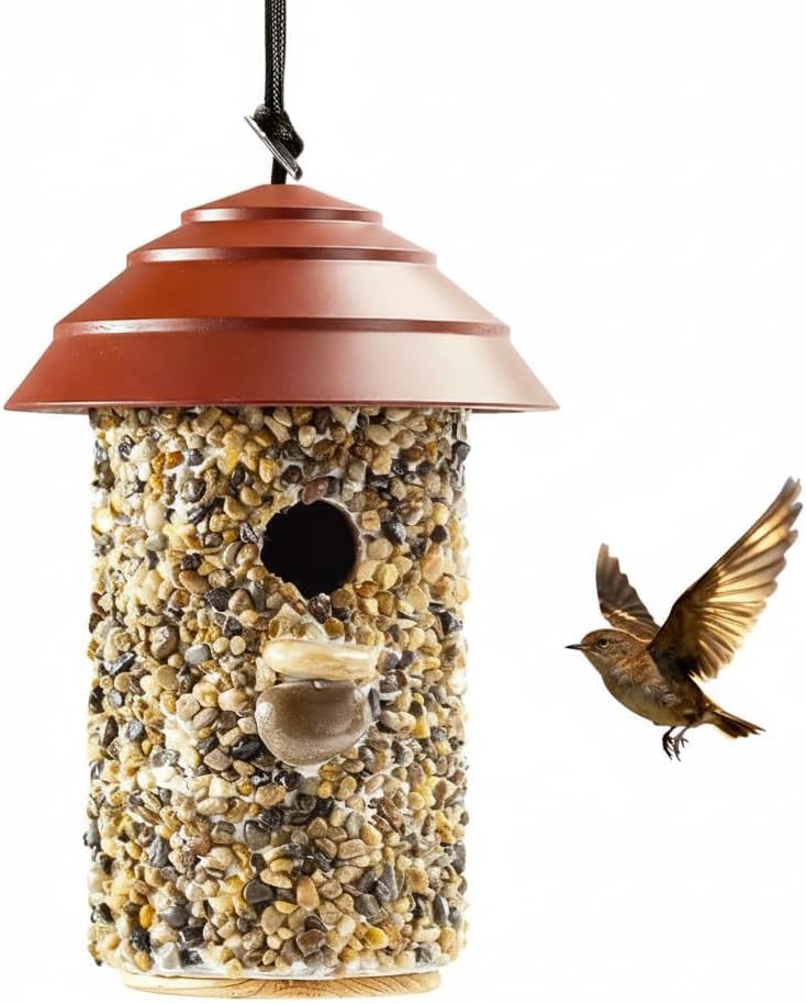 CEDAR ALPHA Pebble Stone Bird House for Outside Clearance, HDPE Roof Bird House for Outdoor, Heavy Duty Stone, Hanging Birdhouse for Outside, Wren House 10 Year Lasting (Red) - Image 1